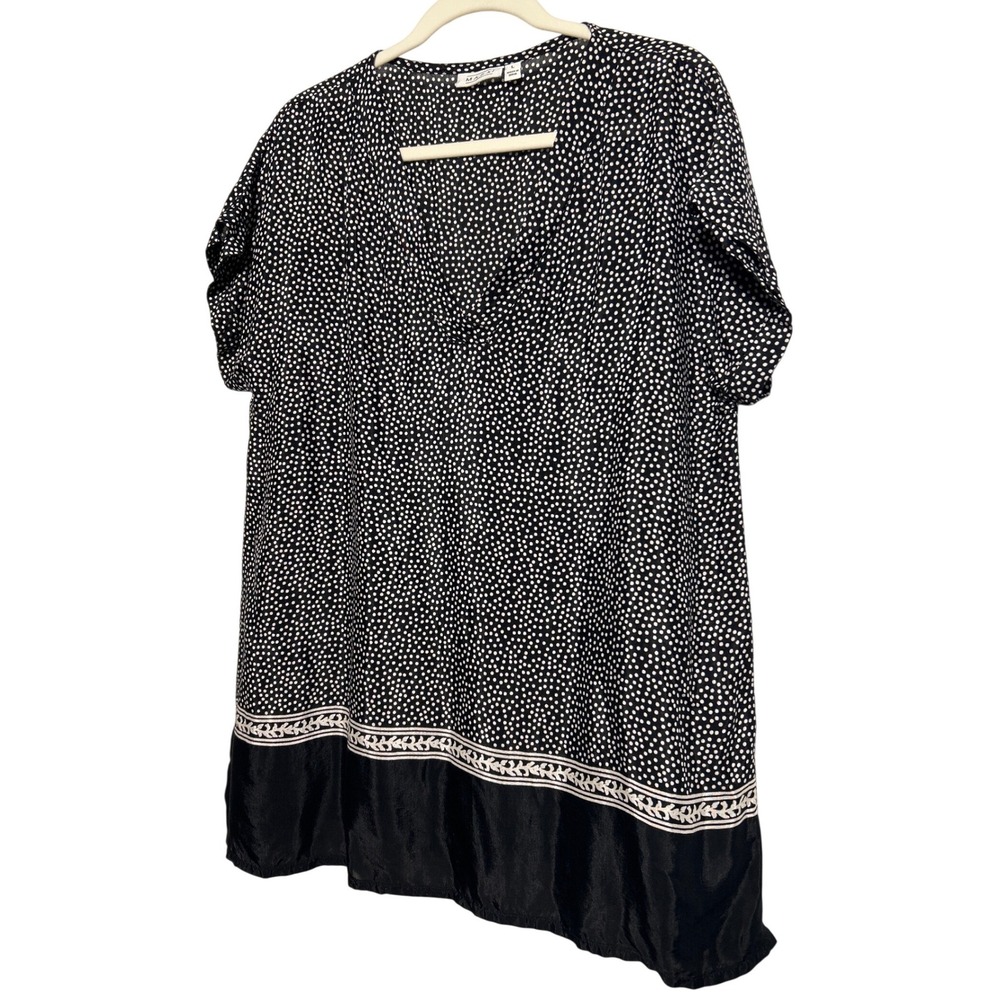 Masai Polka Dot V Neck Tunic Top Black White Women's Size Large EUC